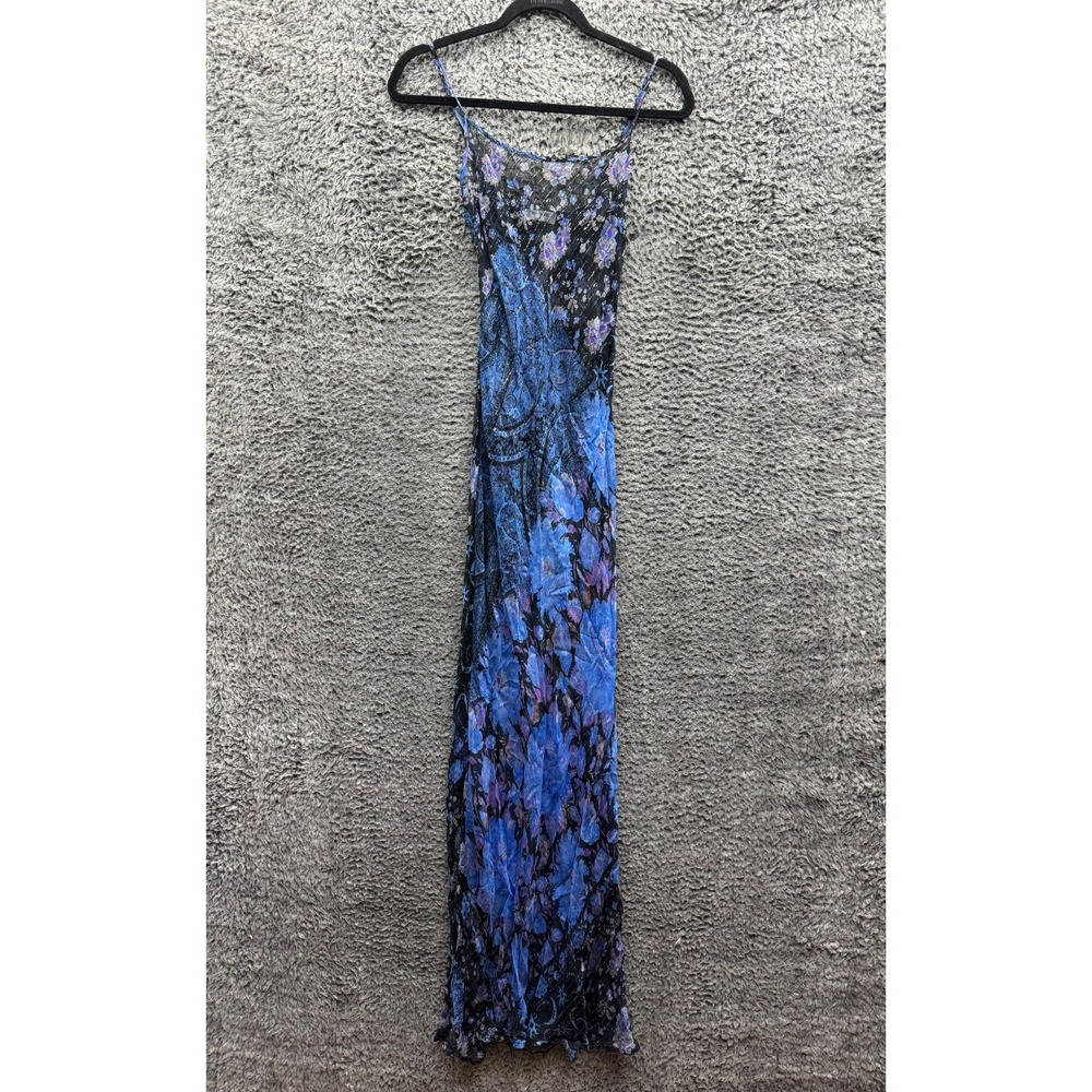 Rumored Vintage Slip Sleeveless Maxi Dress Peacock Lurex Womens Size L